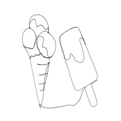 Continuous Line Drawing Ice Cream. Photos, Images, Pictures. Illustration Icon Vector