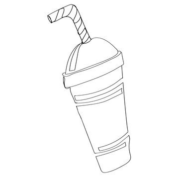 Continuous Line Drawing Drinks in Glass Cups and Straws. Free Images, Photos, Pictures. Illustration Icon Vector