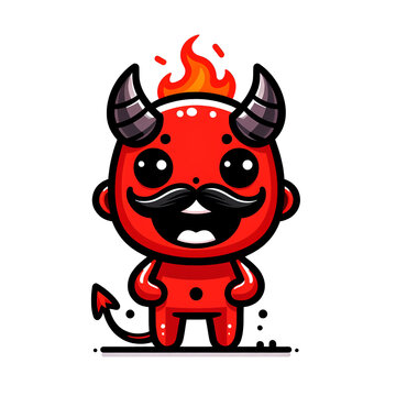 Red Devil Cartoon Illustration with Bold Lines, PNG Transparent Background
