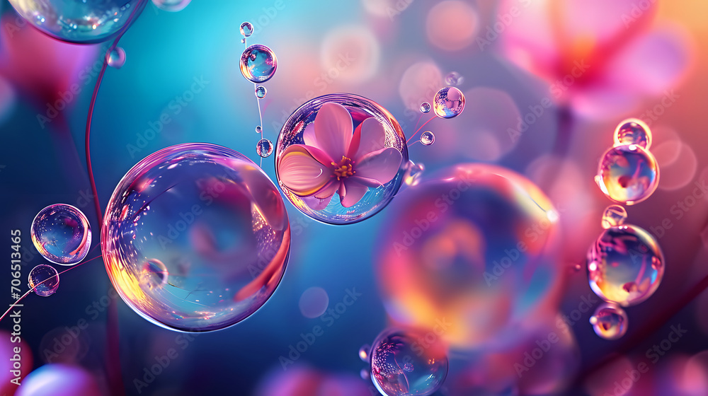 Canvas Prints abstract pc desktop wallpaper background with flying bubbles on a colorful background. aspect ratio 