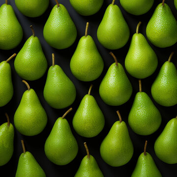 fondo con detalle y textura de multitud de peras de color verde sobre fondo negro