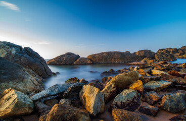 Fototapeta na wymiar rocky coast, Muttom Beach, Kanyakumari, Tamil Nadu, India.