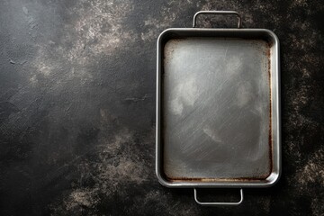 Black anodized aluminum baking tray on a dark countertop
