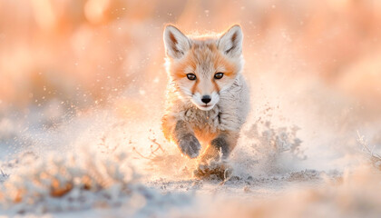 red fox (Vulpes vulpes) running over the river, World Wildlife Day celebration, March, concept Animals, generative ai