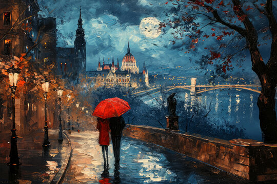 oil paint in street of paris on background