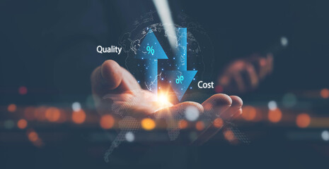 Cost and quality control, Control Quality and cost optimization for products or services to improve customer satisfaction,enhance company performance. Successful corporate strategy, quality control. - obrazy, fototapety, plakaty