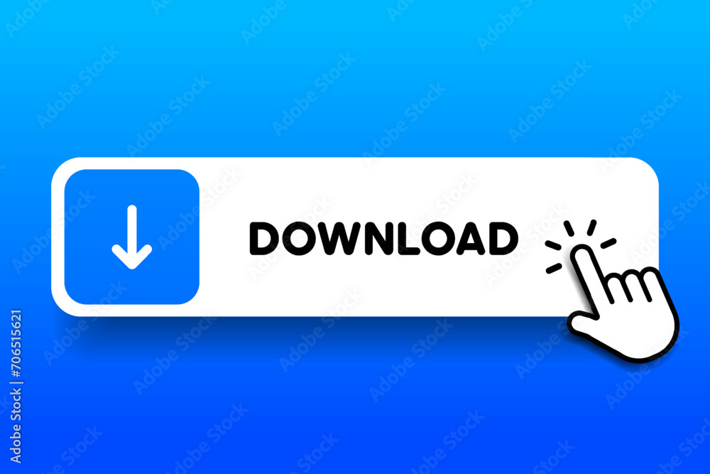 Leinwandbilder 3D download button icon. Upload icon. Down arrow bottom side symbol. Click here button. Save cloud icon push button for UI UX, website, mobile application.