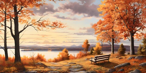 Naklejka na ściany i meble panorama park landscape in fall