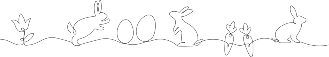 Easter Egg with cute bunny line art style. vector Illustration. EPS 10