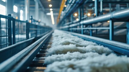 Conveyor production of Mineral Wool at the factory