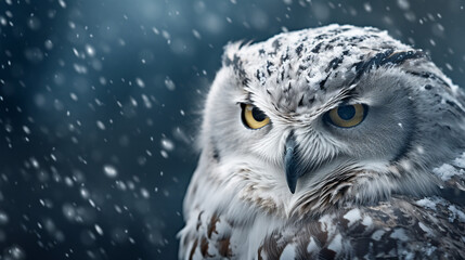 Close up of a snowy owl, Bubo scandiacus