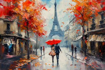 oil paint in street of paris on background