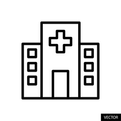 Fototapeta premium Hospital building vector icon in line style design for website, app, UI, isolated on white background. Editable stroke. Vector illustration.
