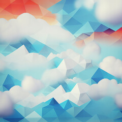 Ilustracion de tipo poligonal de paisaje de montaña con nubes