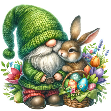 cute watercolor easter gnome
