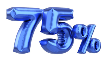 Seventy five percent. 75% balloon text. 3D illustration.