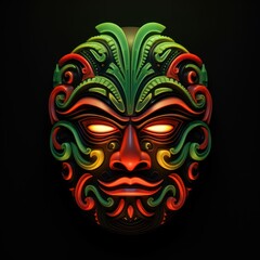 Naklejka premium Traditional Japanese Mask Yellow, Red and Green Colors