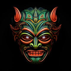 Naklejka premium Traditional Japanese Mask Yellow, Red and Green Colors