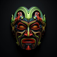 Naklejka premium Traditional Japanese Mask Yellow, Red and Green Colors