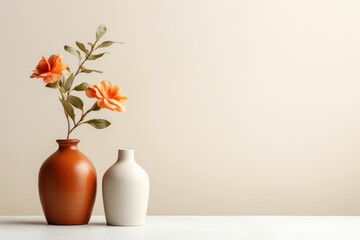 Vase with beautiful flower, White and Orange Colors, Minimal Background

