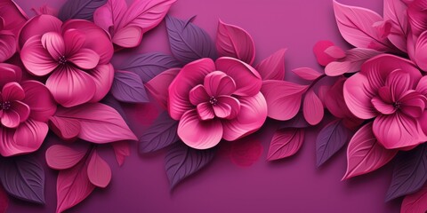 Magenta pastel template of flower designs with leaves