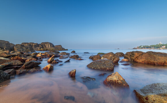 rocky coast, Muttom Beach, Kanyakumari, Tamil Nadu, India.