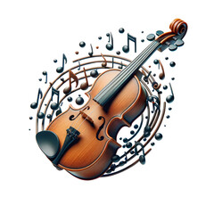 Lrish fiddle with musical notes,St patrick's day, Png ,3D style and isolated on a transparent...