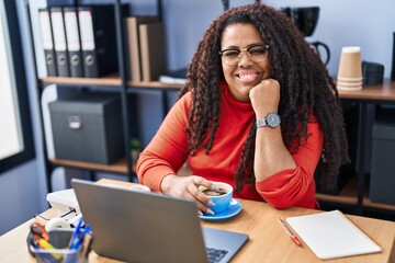 African american woman business worker using laptop working at office