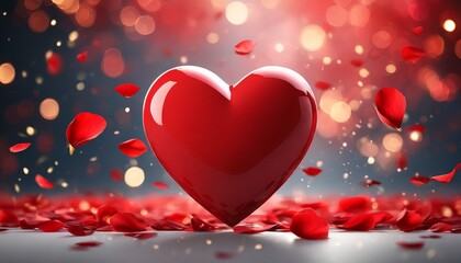 red heart with petals around, valentine's day