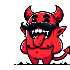 Red Devil Cartoon Illustration with Bold Lines, PNG Transparent Background