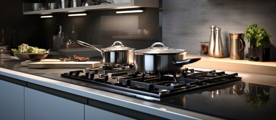 A contemporary kitchen with a gas stove featuring a large wok burner for cooking in a modern style.
