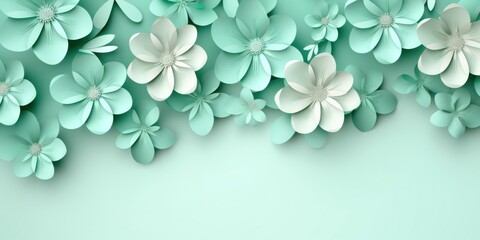 Mint green pastel template of flower designs with leaves and petals 