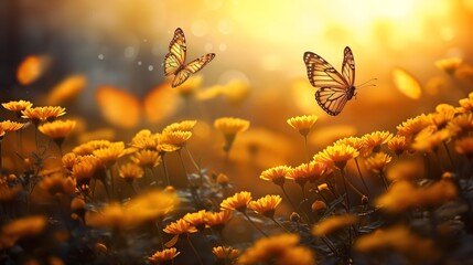 Autumn Marigold Field with Butterflies - AI Generated