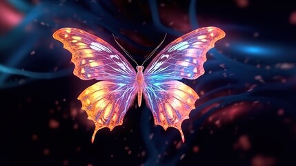 Fototapeta na wymiar colorful butterfly illustration flying in the wild, butterfly with colorful light effects