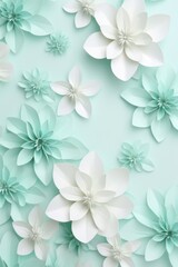 Fototapeta na wymiar Mint pastel template of flower designs with leaves