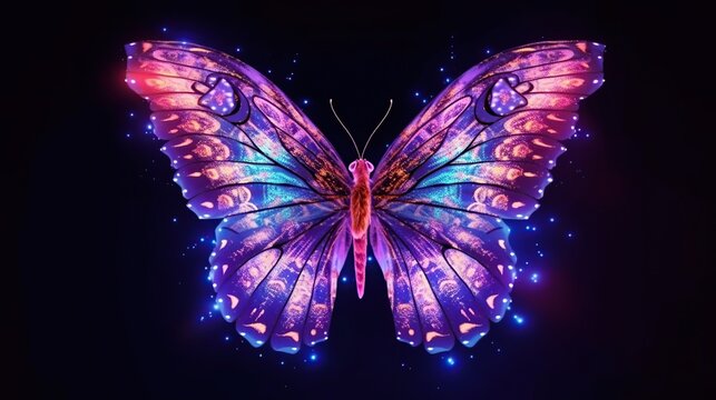 colorful butterfly illustration flying in the wild, butterfly with colorful light effects