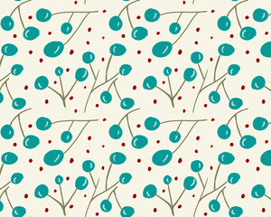 Blue cherry in seamless pattern