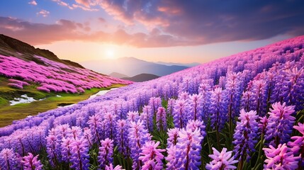 Springtime Hyacinth Hillside Bliss - AI Generated