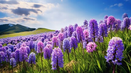 Obraz premium Springtime Hyacinth Hillside Bliss - AI Generated
