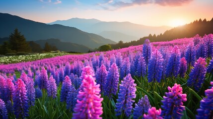 Springtime Hyacinth Hillside Bliss - AI Generated