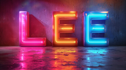 Lee written with colorful neon letters - obrazy, fototapety, plakaty