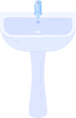 Blue bathroom sink with modern design. Clean and simple washbasin with faucet, vector illustration. Home interior and hygiene concept vector illustration.