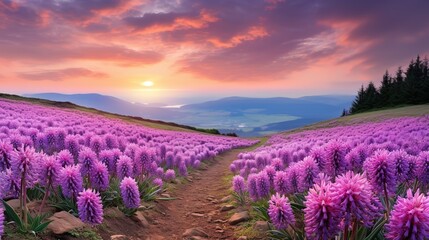 Springtime Hyacinth Hillside Bliss - AI Generated