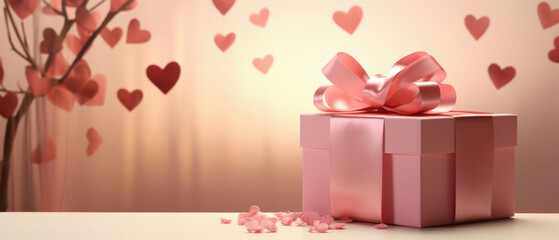 valentines Day background with gift box and hearts.