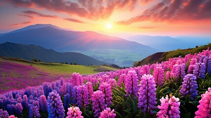 Fototapeta premium Springtime Hyacinth Hillside Bliss - AI Generated
