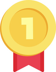 Gold medal with number one. Award medal with ribbon. Victory, competition, success, achievement concept.