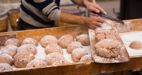 Bread preparation. loaves of dough before baking