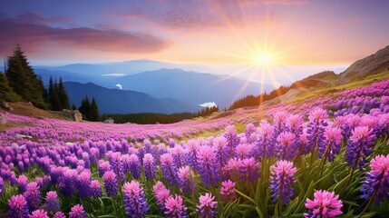 Fototapeta premium Springtime Hyacinth Hillside Bliss - AI Generated