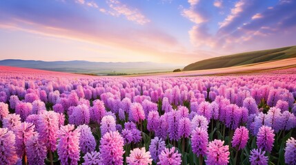 Naklejka premium Springtime Hyacinth Hillside Bliss - AI Generated