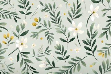 Olive pastel template of flower designs with leaves - obrazy, fototapety, plakaty